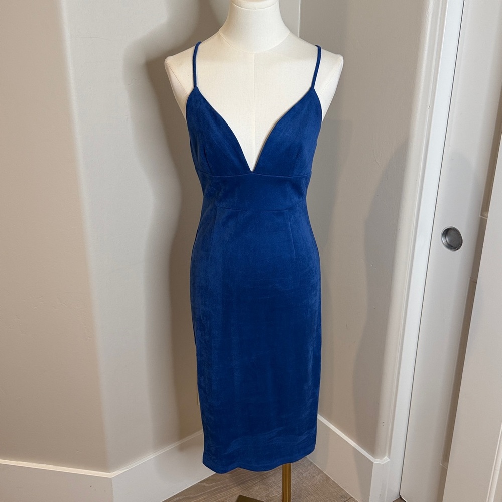 LULUS Faux Suede Royal Blue MIDI Dress